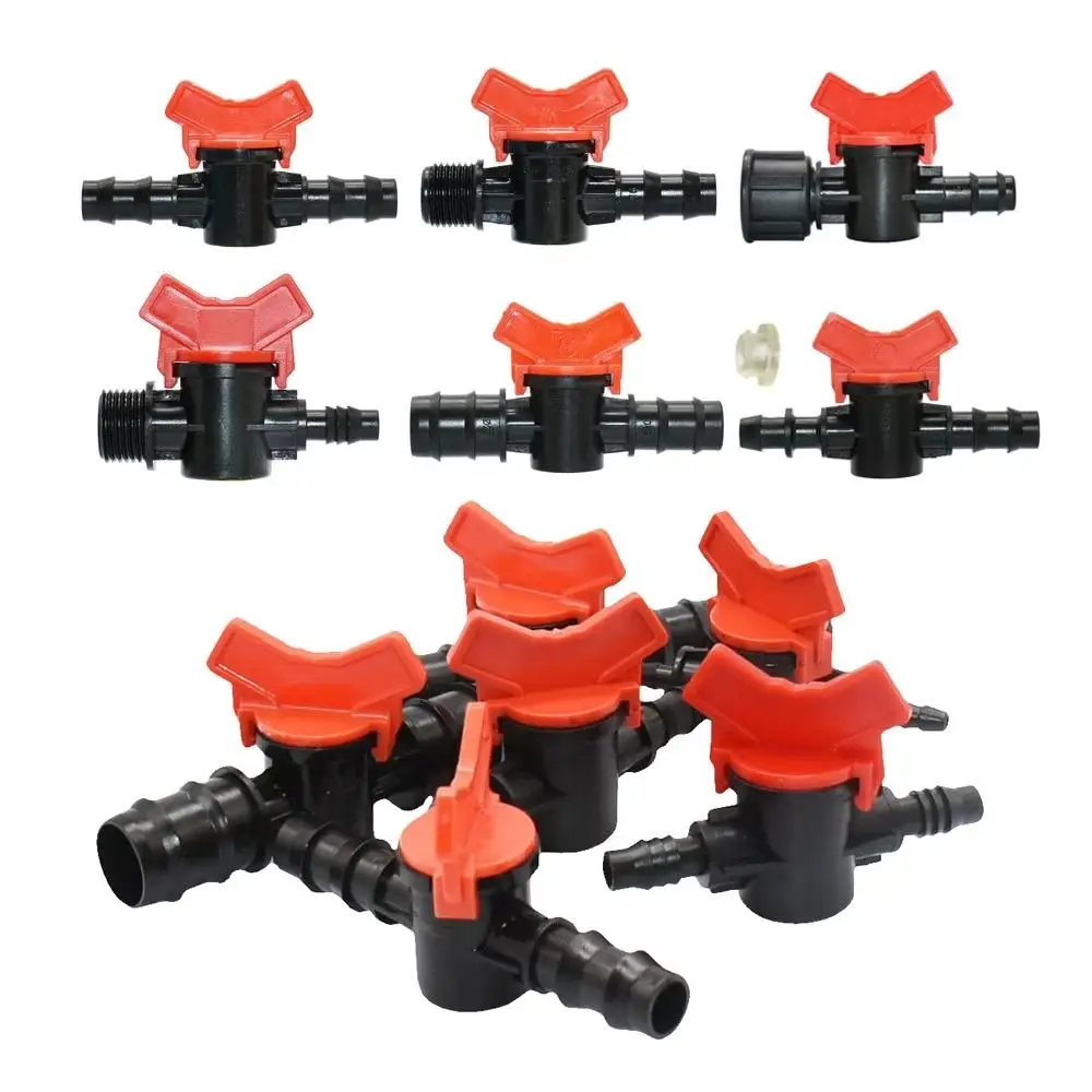 4Pcs 16/20/25mm Ball Valve Irrigation System Pipe Fitting Hose Barbed Shut-off Valve PE Plastic With 1/2 3/4 Inch Thread Drip