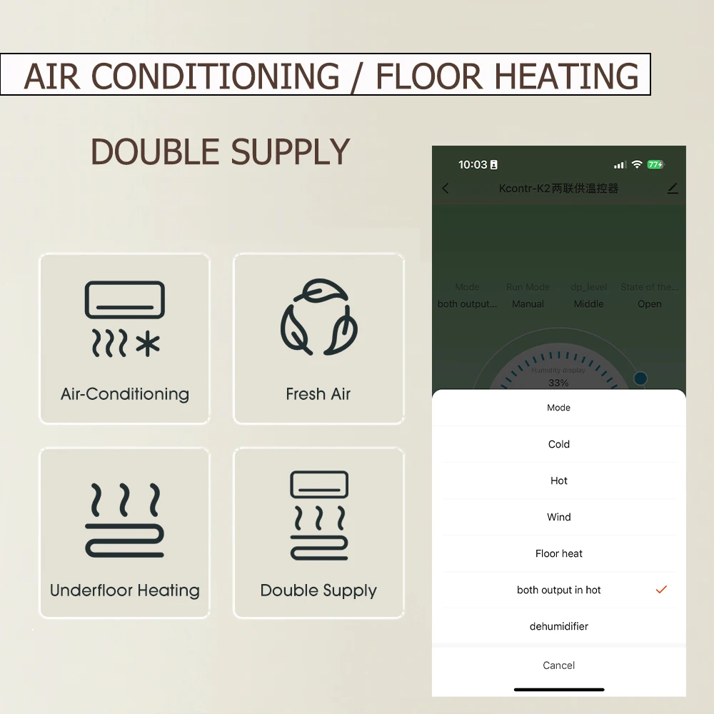 Tuya WiFi Smart Air Conditioning Floor Heating 2-in-1 Dual Control Thermostat TRV Temperature Voice Remote Controller