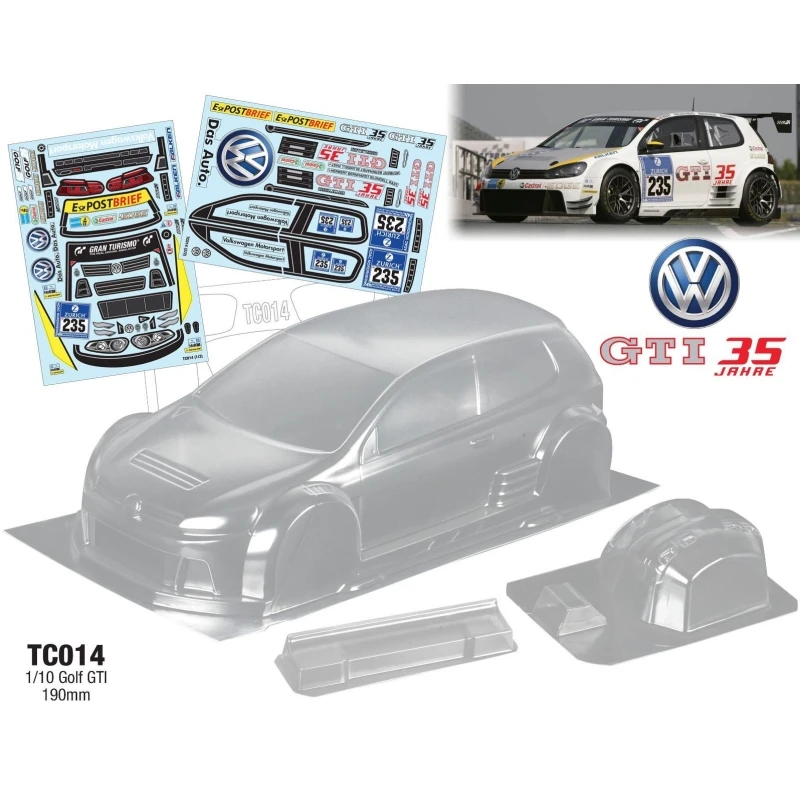 1 10 190mm Rc Body Shell Golf GTI Clear Lexan Body W/Rear Wing + Stickers for Rc Drift Car Tamiya tt02 Upgrade tt01 kyosho fazer