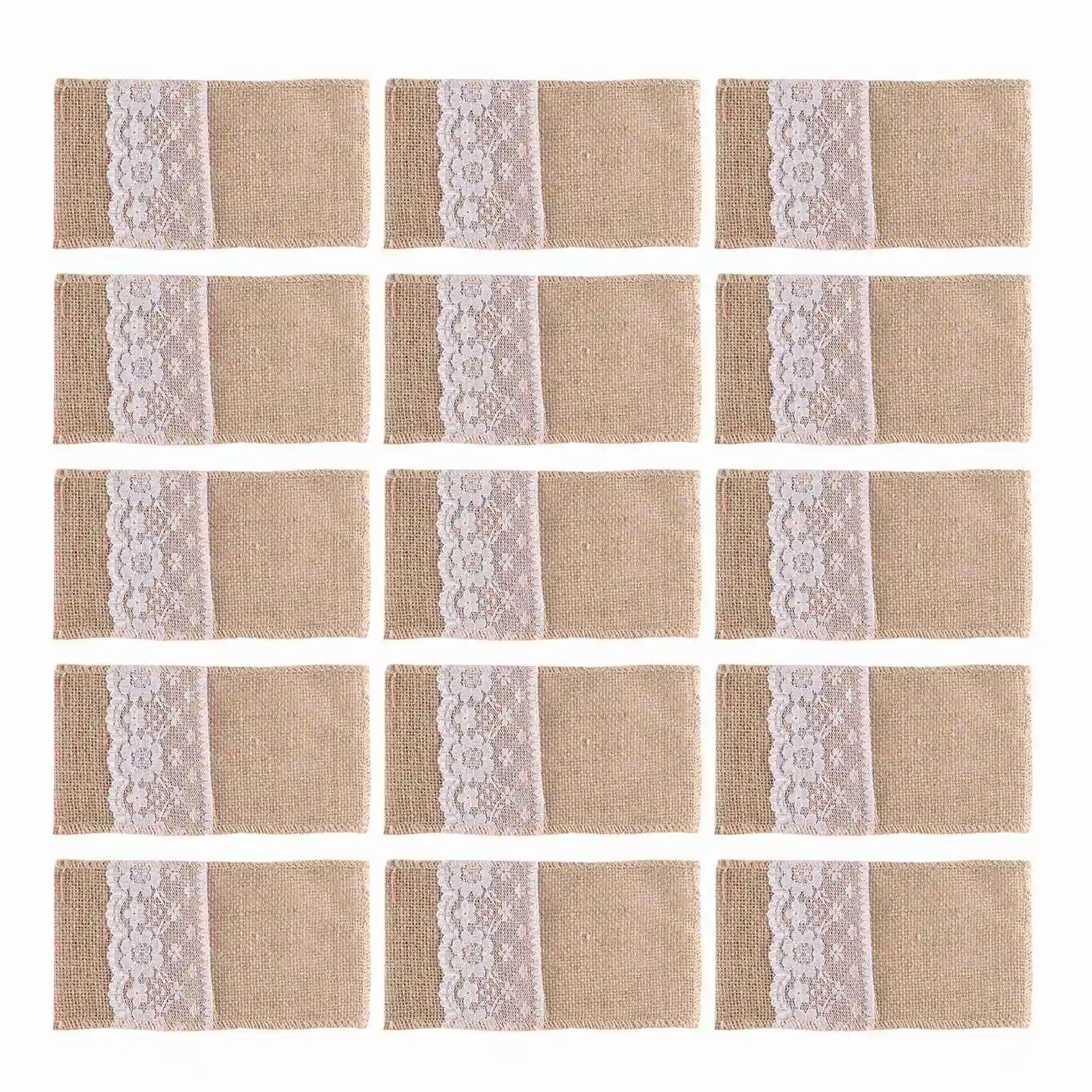 BHBL 100Pc Burlap Lace Cutlery Pouch Rustic Wedding Tableware Knife Fork Holder Bag Hessian Table Decoration Accessories