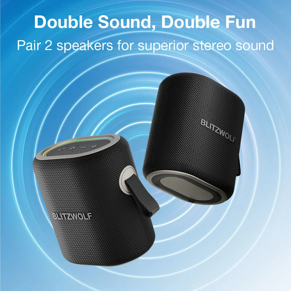 BlitzWolf BW-WA8 Portable bluetooth Speaker Wireless Speaker 57mm Large Driver Support TWS Stereo Pairing RGB Light TF Card AUX