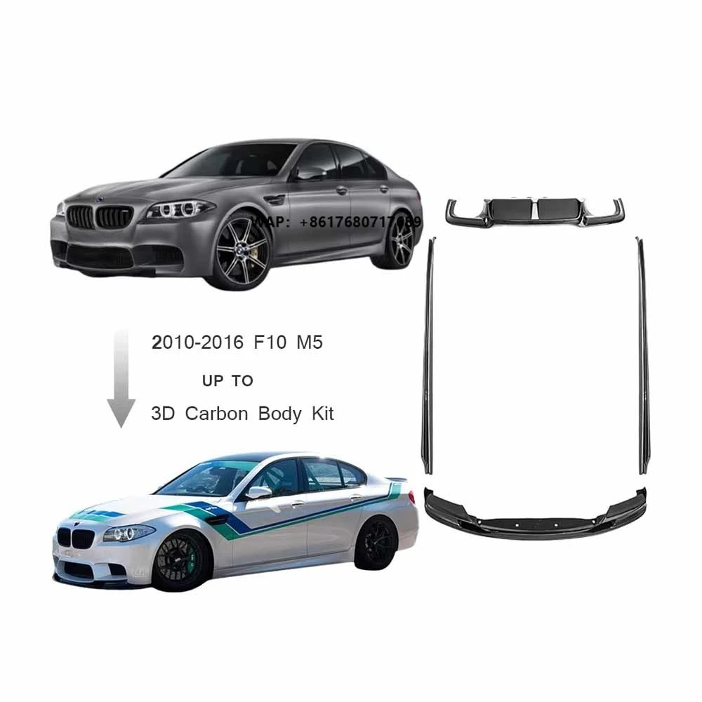 5 Series Carbon Fiber Front Bumper Lip Spoiler Rear Diffuser Side Skirt for F10 M5 3D Style Body Kit 2010-2016 Year