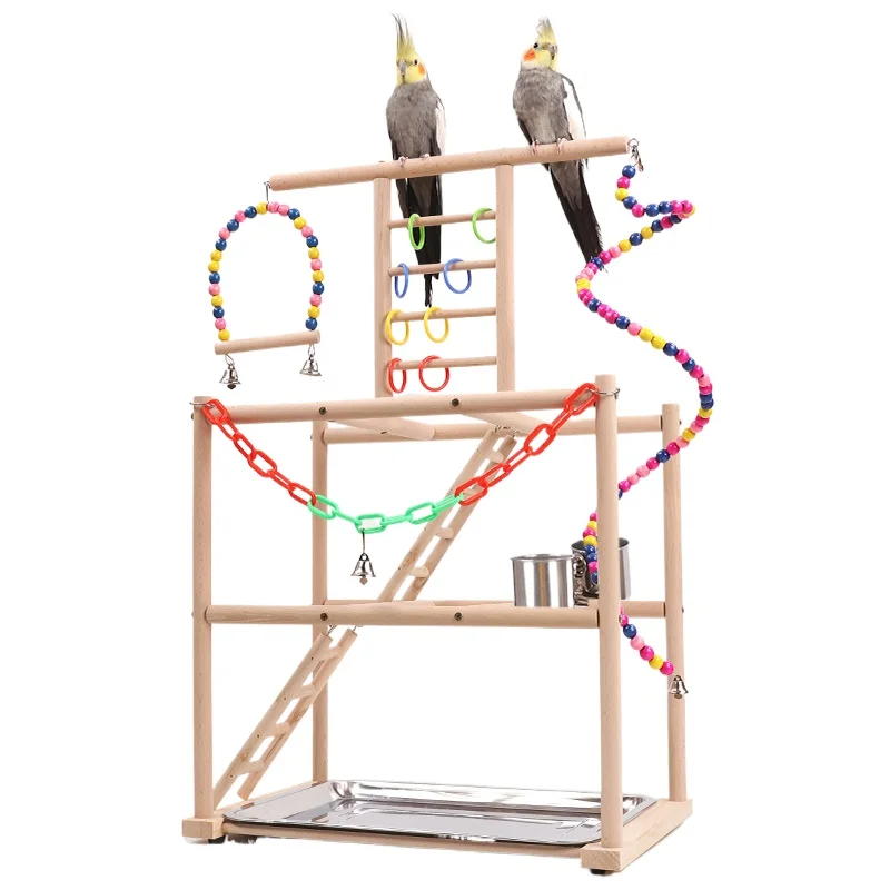 

Parrot Large Play Stand Parrot Toy Training Station Playground Stand Climbing Ladder Swing Bird Toys Pet Interactive Toy