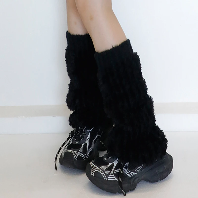 Autumn Winter Knitted Plush Patchwork Socks Y2K Flaring Fluffy Leg Warmers Thickened Snow Boots Pile Pile Socks Warm Foot Cover