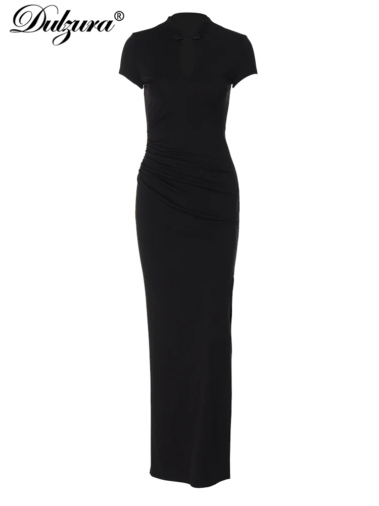 Dulzura 2024 elegante novo estilo chinês vestido sólido manga curta sexy split midi vestidos femininos festa de noite cocktail streetwear