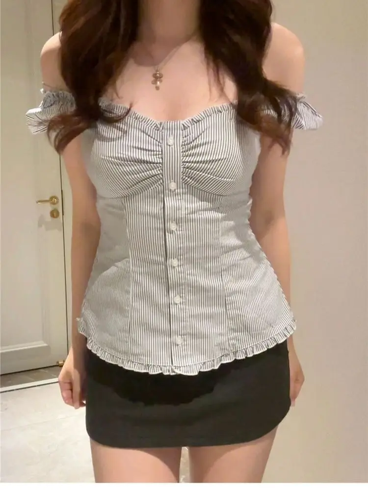 بلو سليم مخطط فقاعة Sve سليم صالح ort Sve irt المرأة صيف 2025 جديد Sle تنوعا عادية Faion