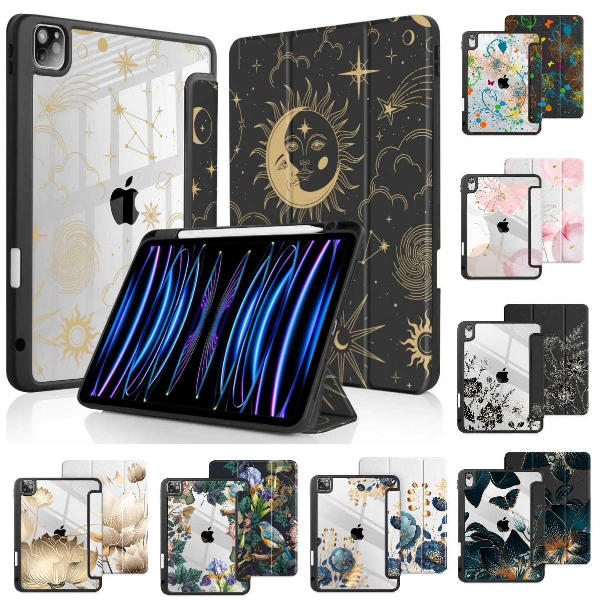 Moons and Stars iPad case Shockproof Cover Clear Transparent Back Shell Fit for iPad 10th 2022 Pro 11 2018 12.9 2021 2020