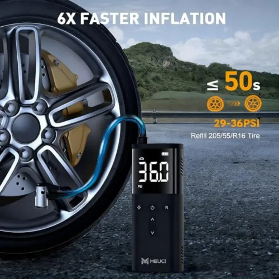 منفاخ إطارات محمول مع مضخة هواء لاسلكية أسرع 6X لإطارات السيارات 150 رطل لكل بوصة مربعة مضخة إطار دراجة كهربائية مع ضوء LED ورقم #2