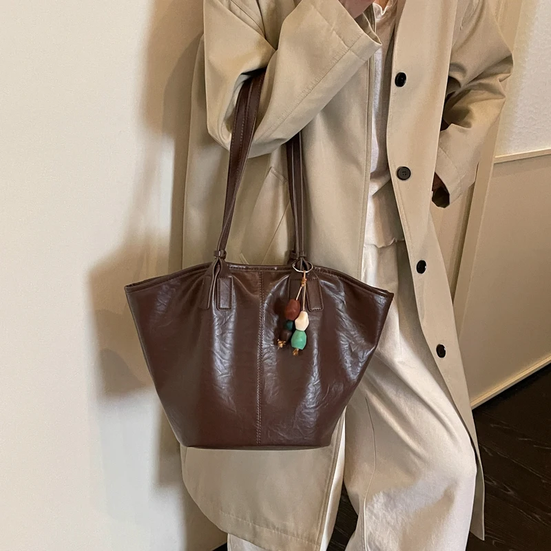 Overs ize Shopper Bag einfach lässig große Kapazität Tote Frauen Handtaschen Designer Tasche Luxus weiche Leder Umhängetasche schwarz Bolsos – Detail 8