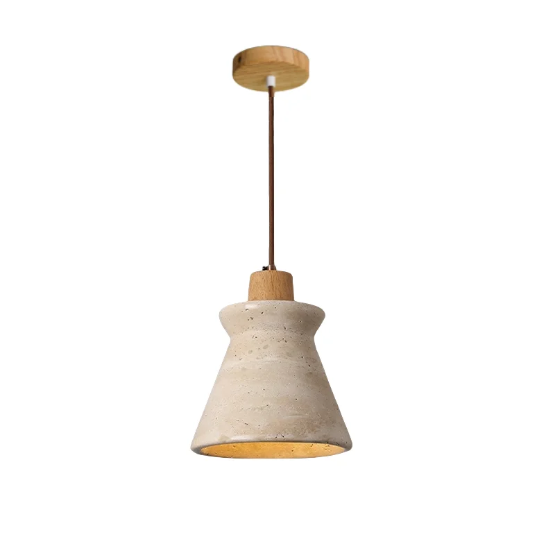 

IWHD Natural Wood LED Pendant Light Fixture Nordic Modern Stone Living Dining Room Hallway Wabi Sabi Yellow Travertine Hang Lamp