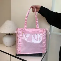 Large Capacity Transparent Tote Bag Women's Handbag with String Crossbody Shoulder Bag Butterfly Knot Design for Commuting