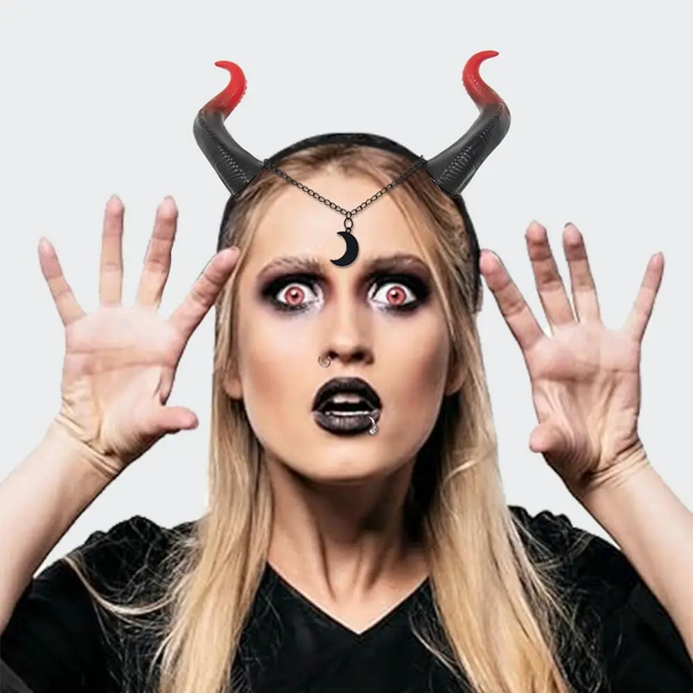 

Funny Black Red Devil Horn Headband Headwear Ox Horns Demon Hair Hoop Witch Gothic Animal Halloween Hair Band Cosplay