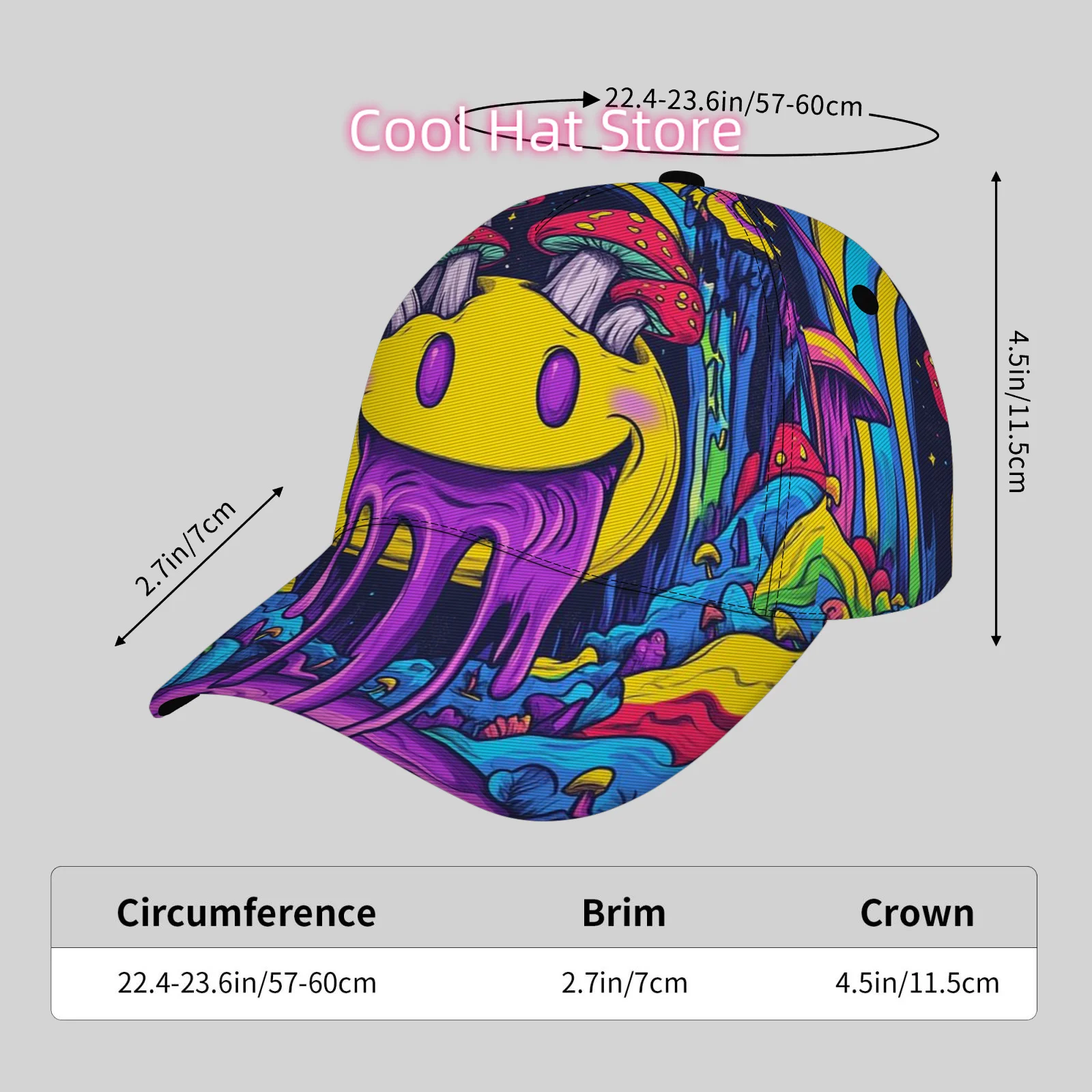 Retro 60s 70s Psychedelic Pop Art Cap with Neon Colors - UPF Adjustable Snapback Hat Suitable for Men &, Lightweight Unisex One-