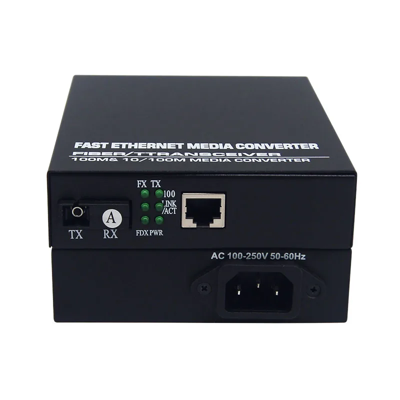 1 SC Fiber 1 10/100M RJ45 Port Single Mode Fast Ethernet Media Converter with Build-in Power Supply