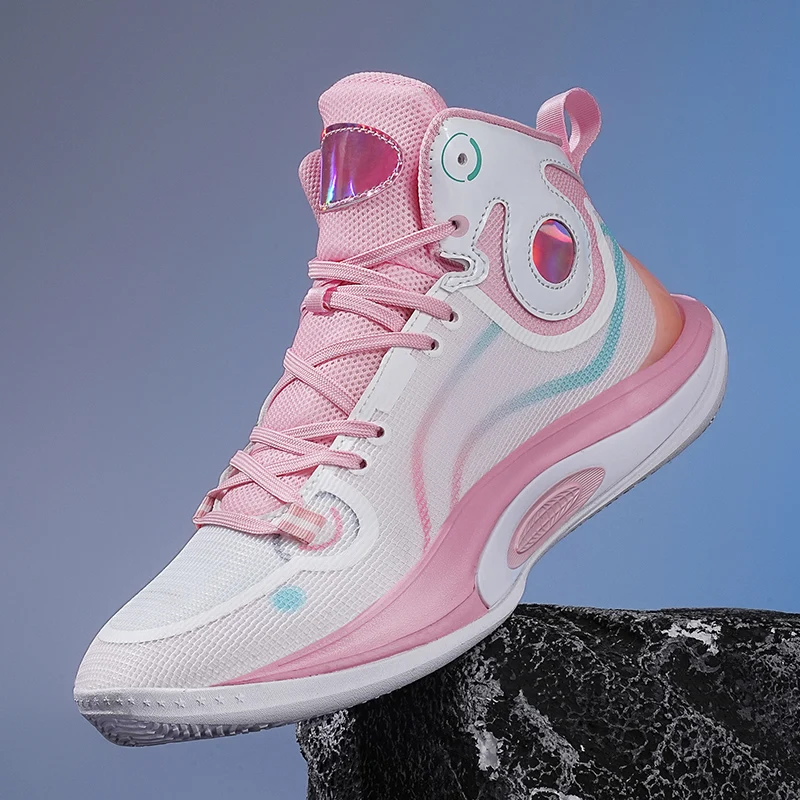 

Fashion Pink Basketball Shoes For Women Professional Cushioning Men Trainers Original Outdoor Breathable Men's High Top Sneakers