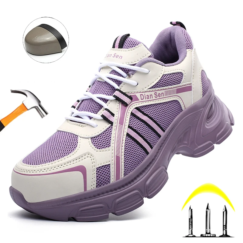 Zapatos de Seguridad para Mujer, Resistentes al Desgaste, con Punta de Acero, Botas de Trabajo Indestructibles, Anti-Aplastamiento, Calzado de Protección