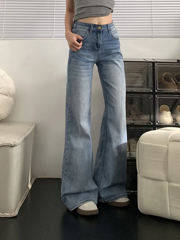 레트로 아메리칸 라이트 웨이 벨봇 청바지 여성용 루즈 스트레이트 레그 와이드 레그 팬츠 가을 신상 슬레 로우 웨이스트 청바지