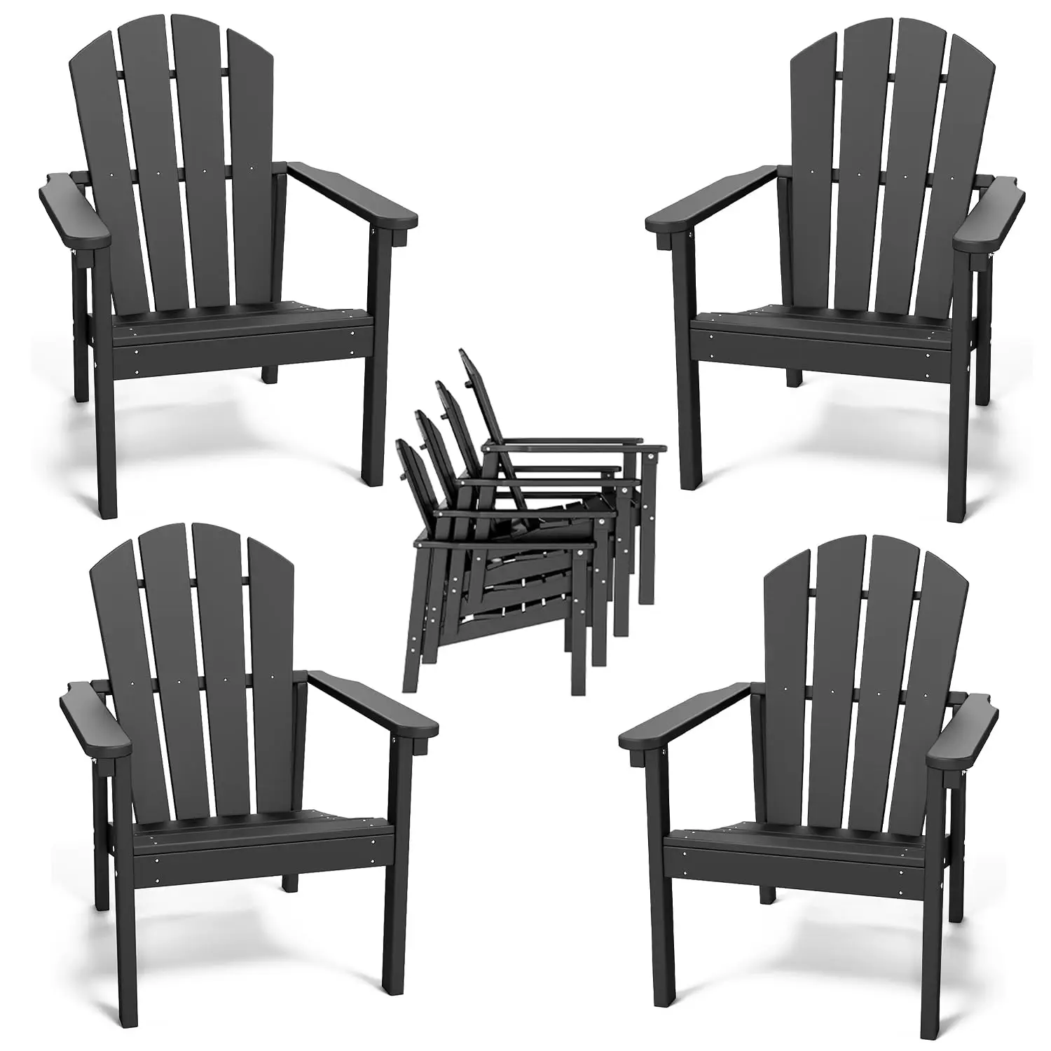 Adirondack Chair Set of 4, HDPE Outdoor Fire Pit Chairs, Black