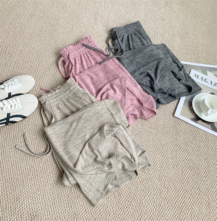 Slimming Wide-leg Long Pants, Spring Casual Thin Knitted Pant For Summer