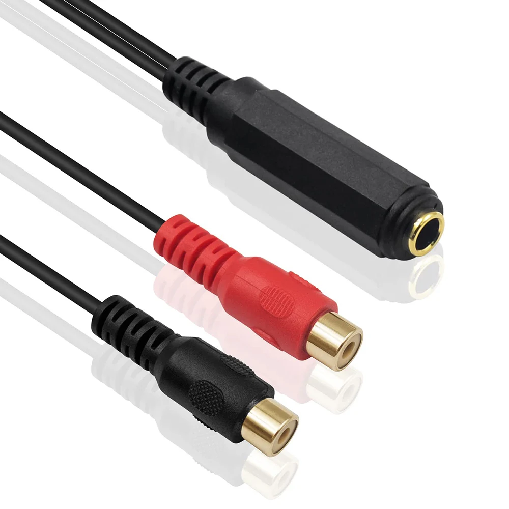 1pc 6.35mm 1/4 inch 1/4" TRS Stereo Audio Jack Female to Dual 2 RCA Phono Female Plug Y Splitter Adapter 6.35mm to 2 RCA Cable