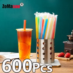 50/600Pcs Large Multicolor Drinking Straws Milkshake Straws Bubble Tea Straw MilkTea Straws Party Wedding Bar Home Accessories