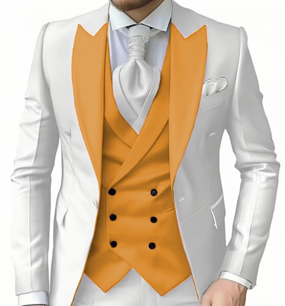 بدلة سهرة أنيقة للرجال مكونة من 3 قطع مخصصة مميزة الذروة التلبيب ملابس رسمية لحفلات العريس سترة وسراويل #2