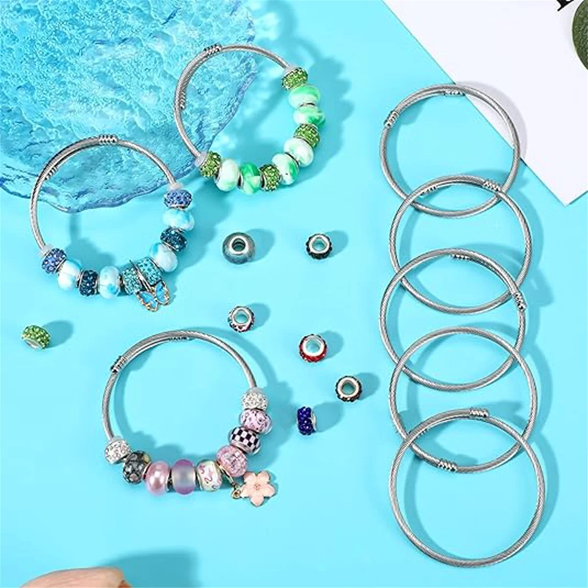 ABGV 45 Buah Set Gelang Jimat Ular Gelang Bangle Dapat Diperluas Rantai Gelang Ular Perak Dapat Disesuaikan untuk Perhiasan DIY Wanita