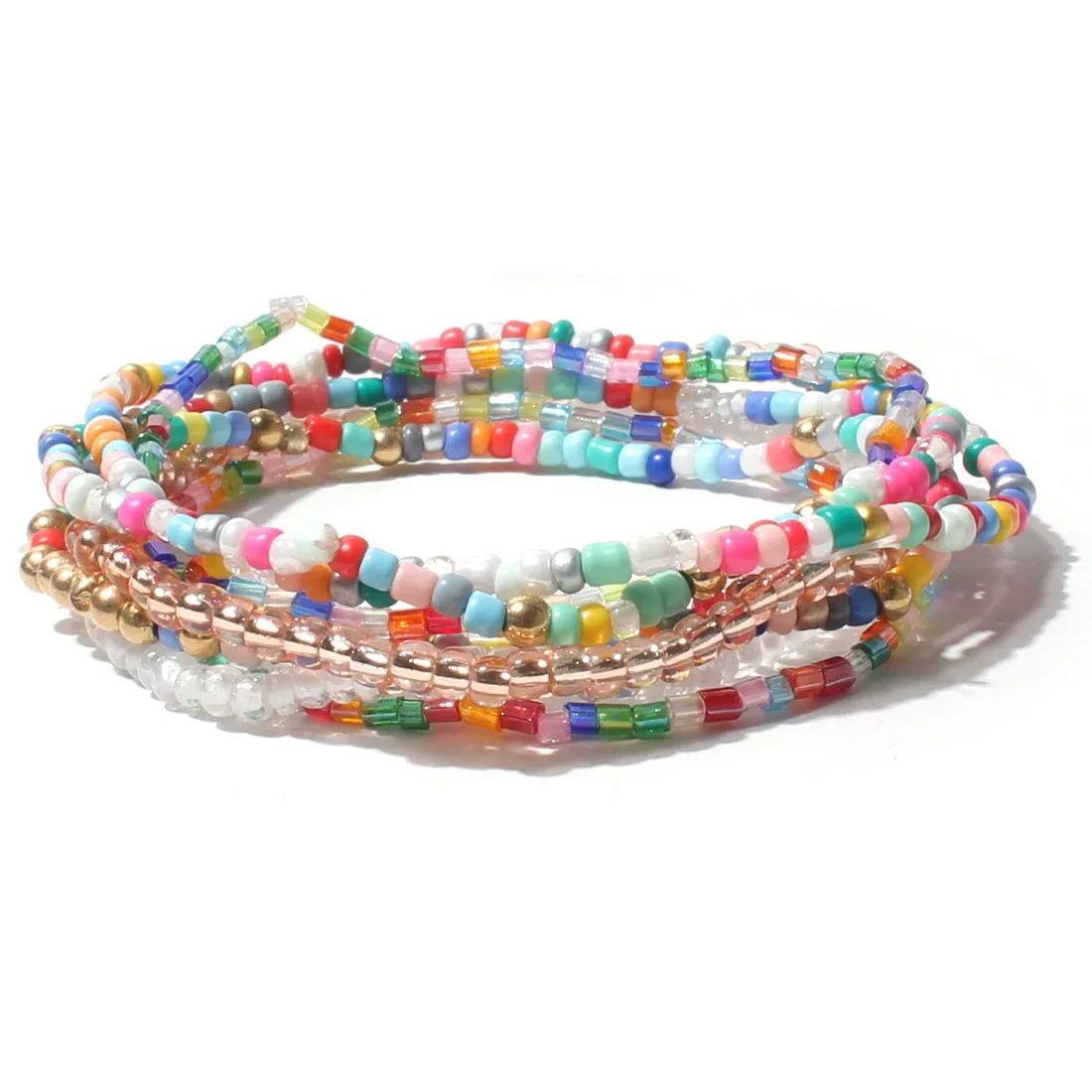 Bohemian Handmade Multi-layer Beads Elastic Bracelet Set For Women Summer Colorful Beaded Chain Bangle Girls Boho Jewelry Gifts