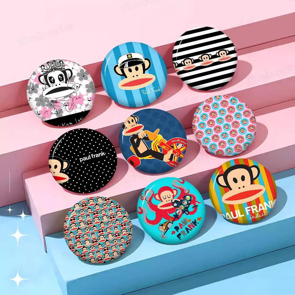 L-Luxurious P-Paul Frank Cartoon Brooches Anime Badge Round Handmade Brooch Lapel Pins Jewelry for Backpack Clothes Gifts