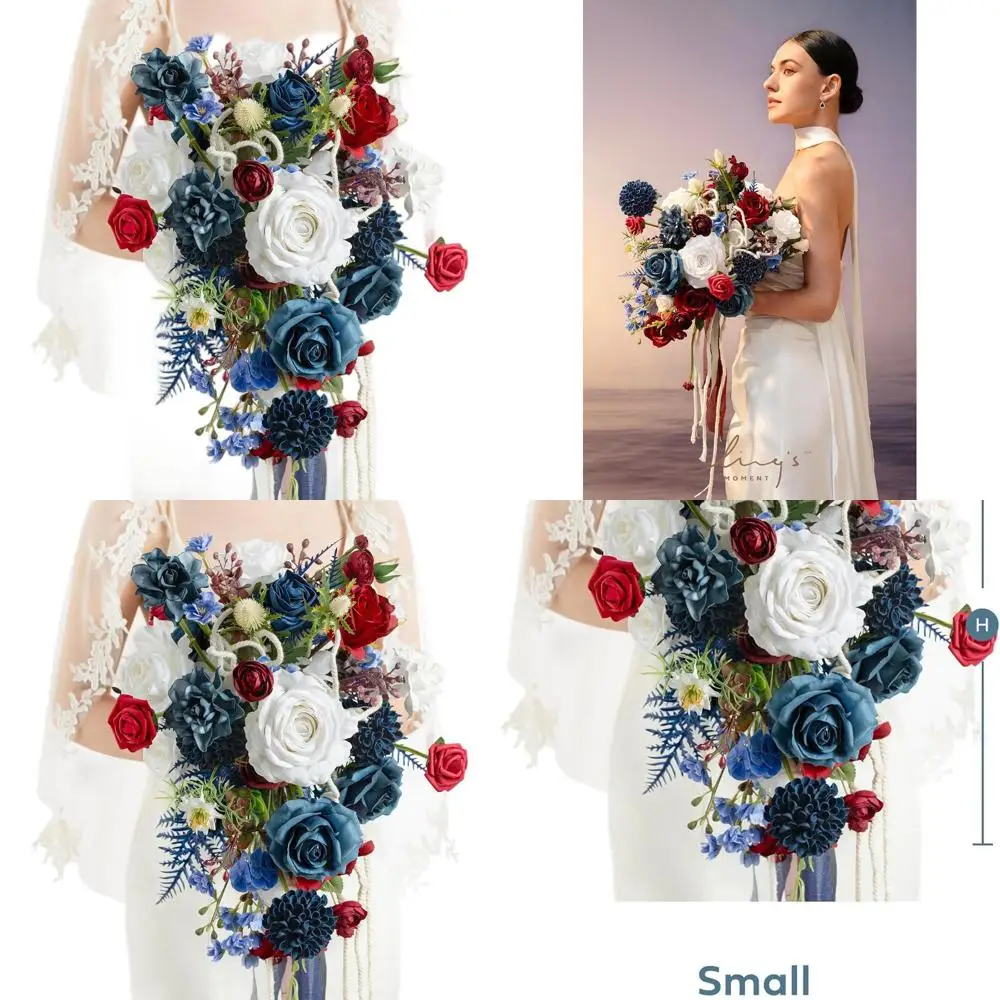 

13. Темно-синий и красный искусственный свадебный букет для невест.