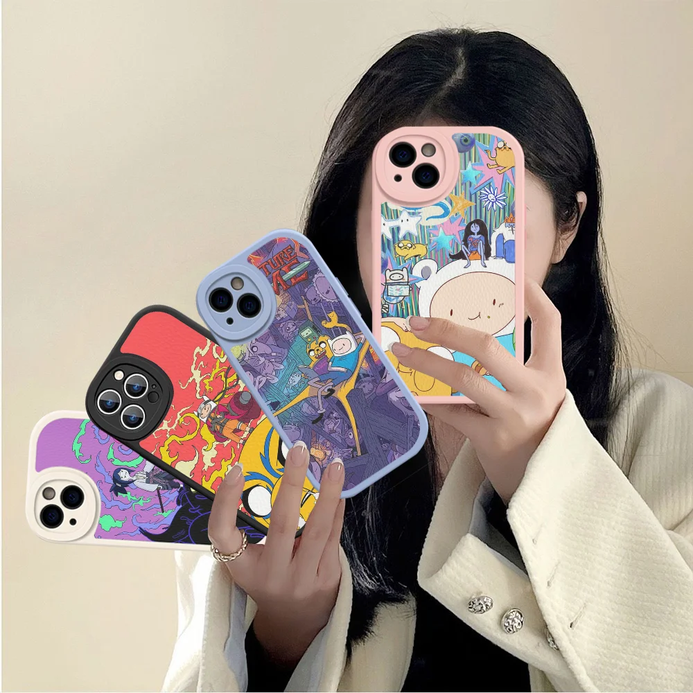 

Amine Cartoon A-AdventureS Time Phone Case Hard Leather For iPhone 15 14 13 12 Mini 11 14 Pro Max Xs X Xr Plus Fundas
