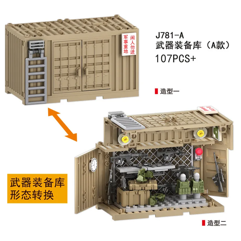 

MOC World War 2 Army Military Soldiers Container Armory Barracks Fire Station Base Model Building Blocks Bricks Kids Toys Gift
