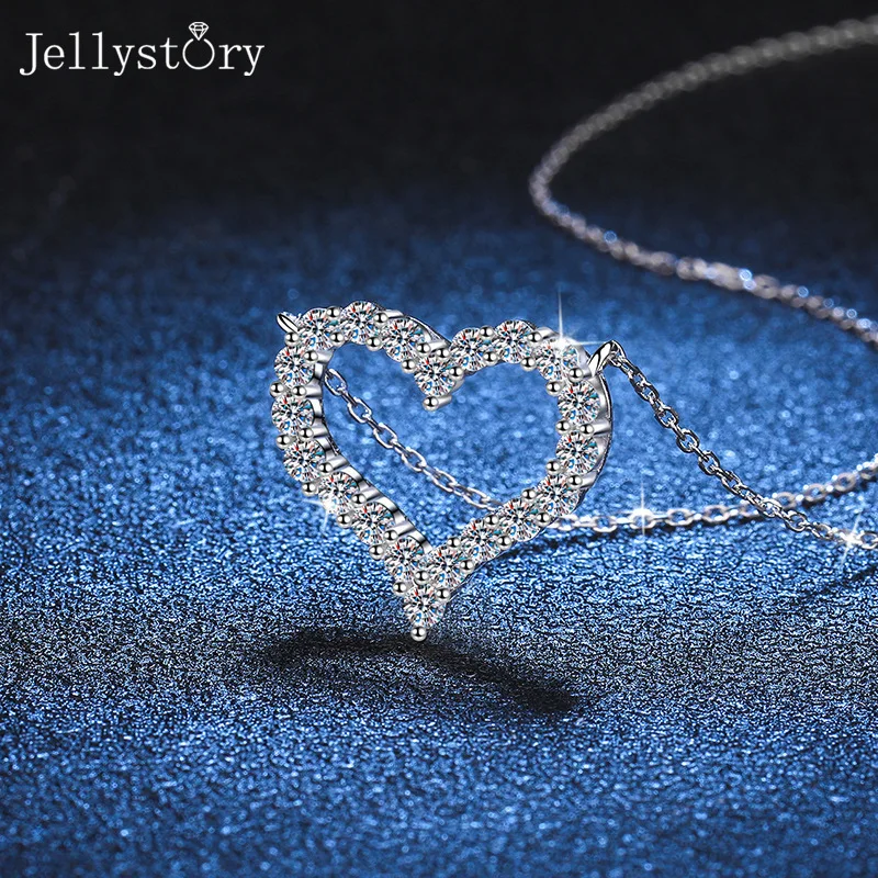 

Minimalist Heart Necklace Chic gift ideas for valentines Birthday 925 Silver Moissanite Pendant Collarbone Chain for Women