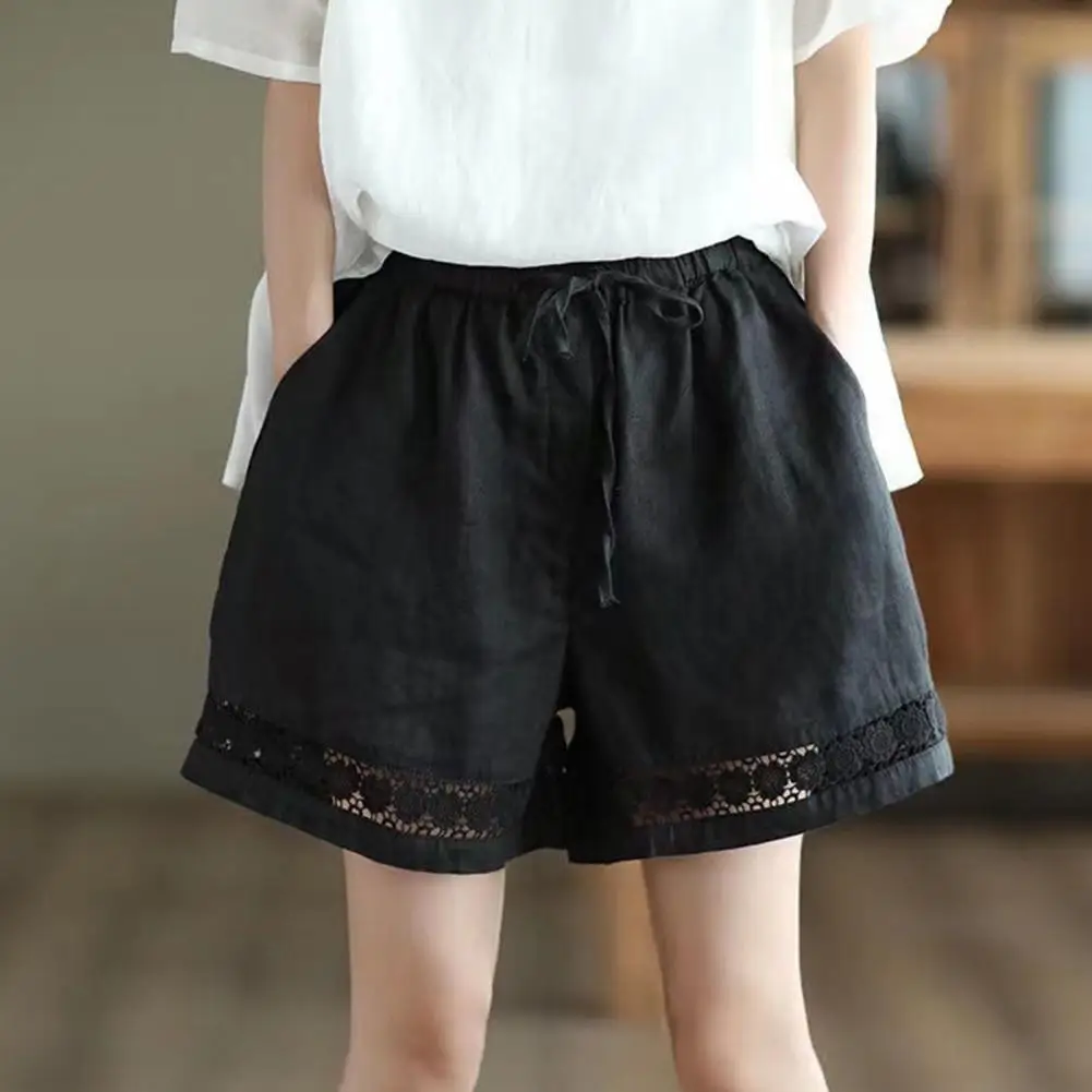 Women Loose High-waisted Shorts Comfortable Wide-leg Shorts Women’s Boho Summer Shorts High-waisted Wide-leg Lace Elastic