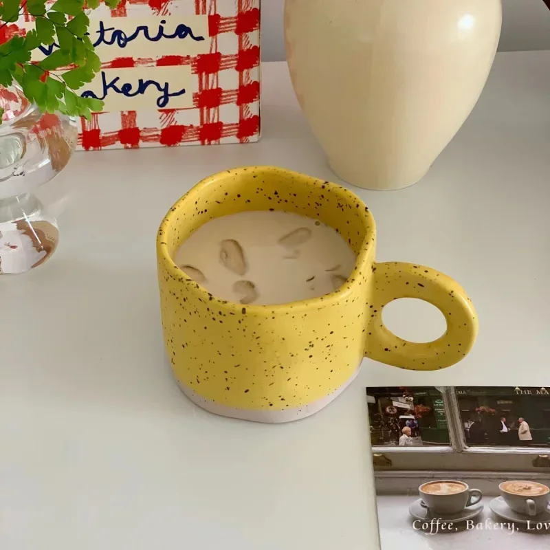 280ml Ceramic Mug Instagram Style Niche Internet Red Splash Ink Cup Irregular Cup Breakfast Milk Cup Couple Ceramic Mug Simple