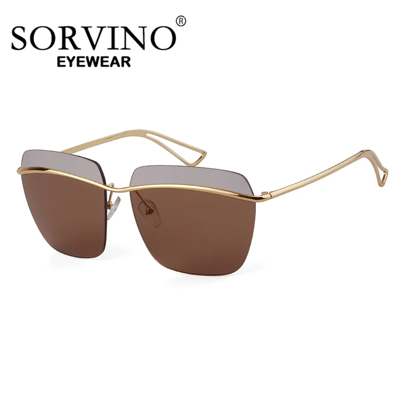 SORVINO Vintage Rimless Sunglasses Square Sunglasses Women Luxury Brand Designer Gray Gold Brown Pilot Sun Glasses Shades SP89