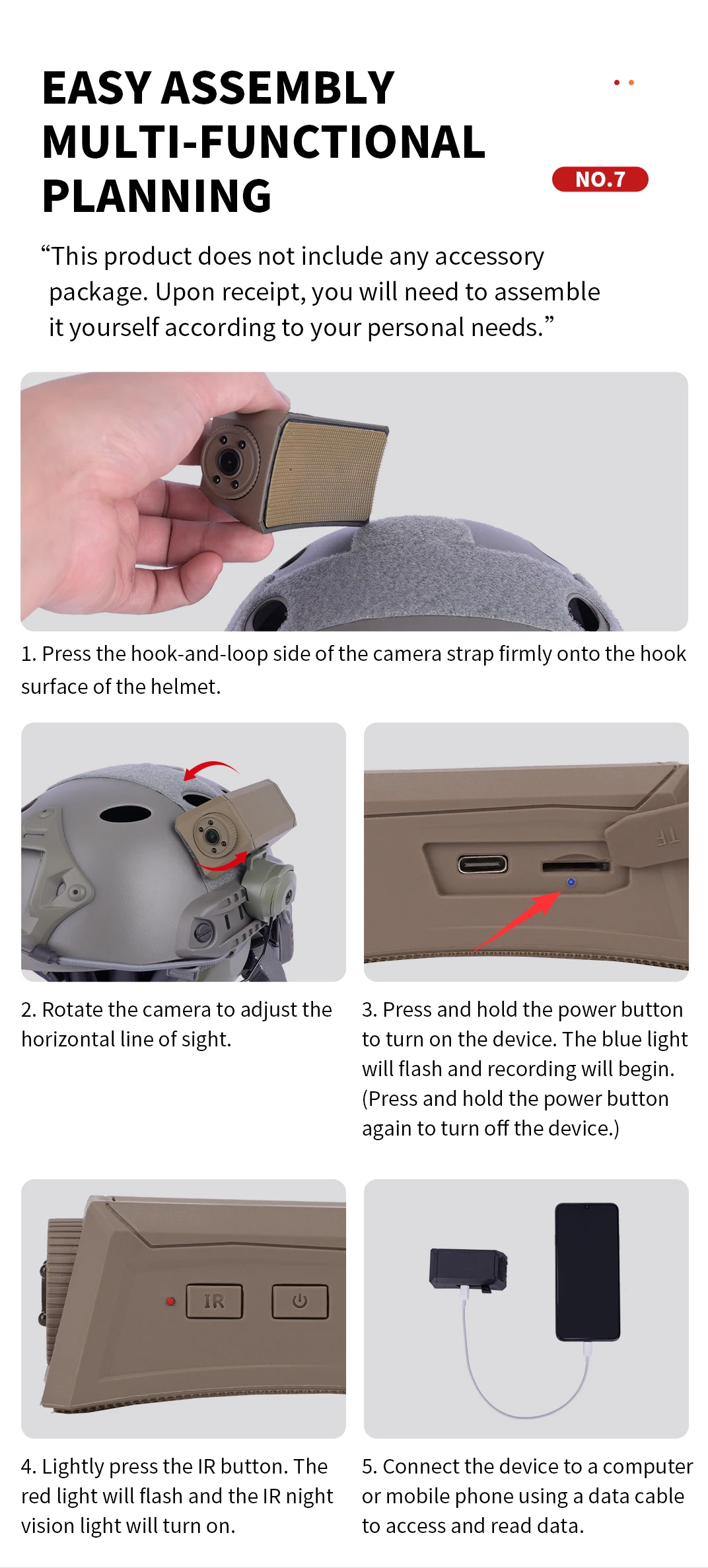 EverwildGear Taktische Helmkamera Sportkamera mit Video- und Fotofunktion mit Haken für CS Cosplay Fotografie-Requisiten – Detail 11