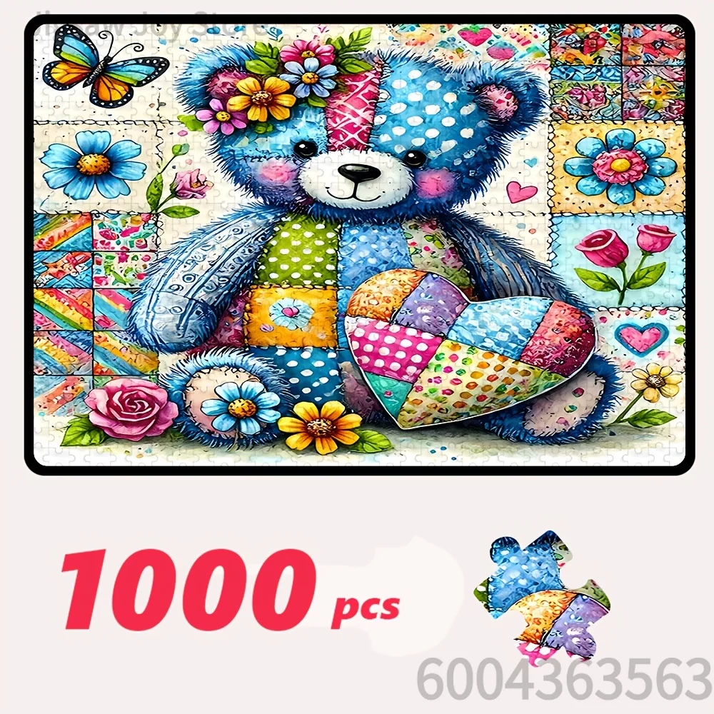 Jigsaw Puzzle Patchwork Teddy Bear, Mountain View Shop, Family Spring Picnic, Country Garden Cat & Dog Art Puzzle Home Gift