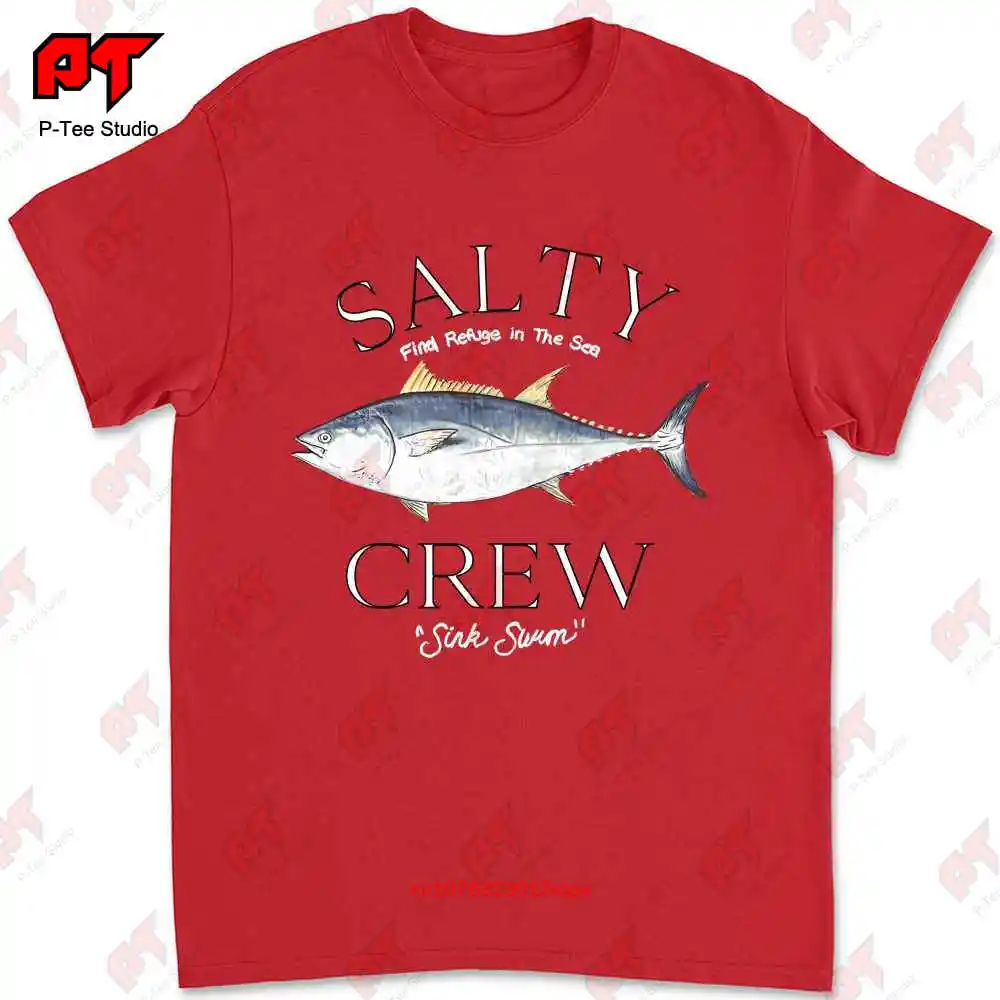 Salty Crew Burgundy T Shirt Find Refuge In The Sea Fishing Medium YFNF