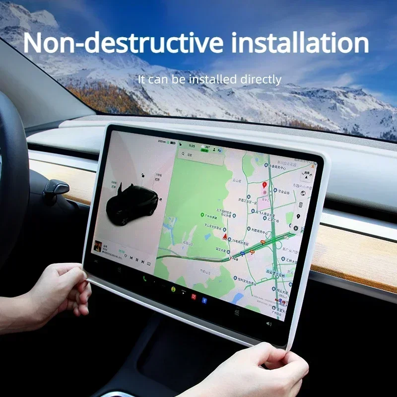 Para novo tesla modelo 3 + highland 2024 quadro protetor de tela de navegação de silicone quadro protetor de tela acessórios interiores do carro