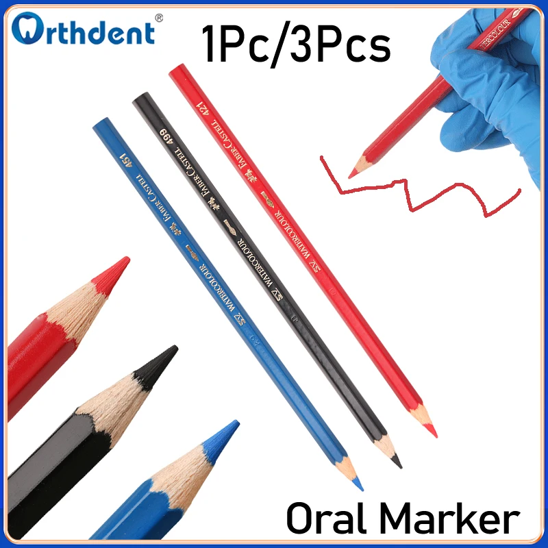 1Pc/3Pcs Dental Oral Marker Pen Wood Intraoral Marker Red/Blue/Black Sterilizable Denture False Teeth Repair Sign Line Dentistry