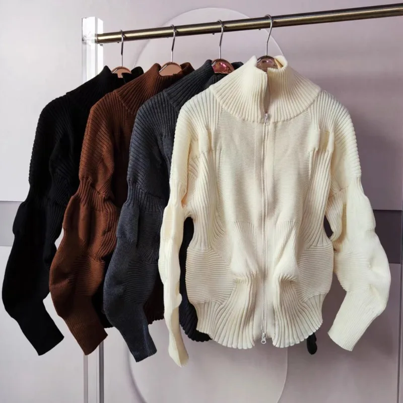 

Miyake осень-зима новый свитер куртка с длинными рукавами женская темпераментная универсальная плиссированная блузка вязаный кардиган на молнии