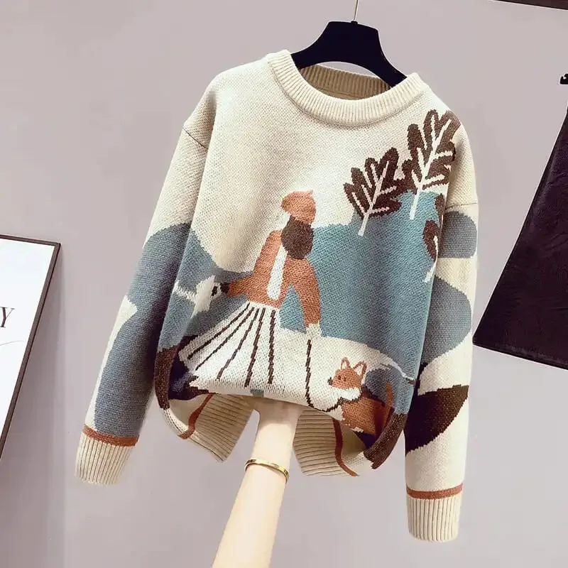 Autumn Winter Lady Versatile Round Neck Knitting 2024 Female Fashion Long Sleeved Sweater Women Loose Fitting Pullover Knitwear