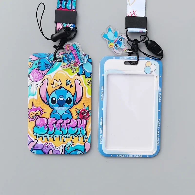 ディズニー-lilo and stitch漫画カードカバー、ストラップキーホルダー、クレジットパス、携帯電話カード、IDバッジホルダー、キーホルダーアクセサリー、ギフト