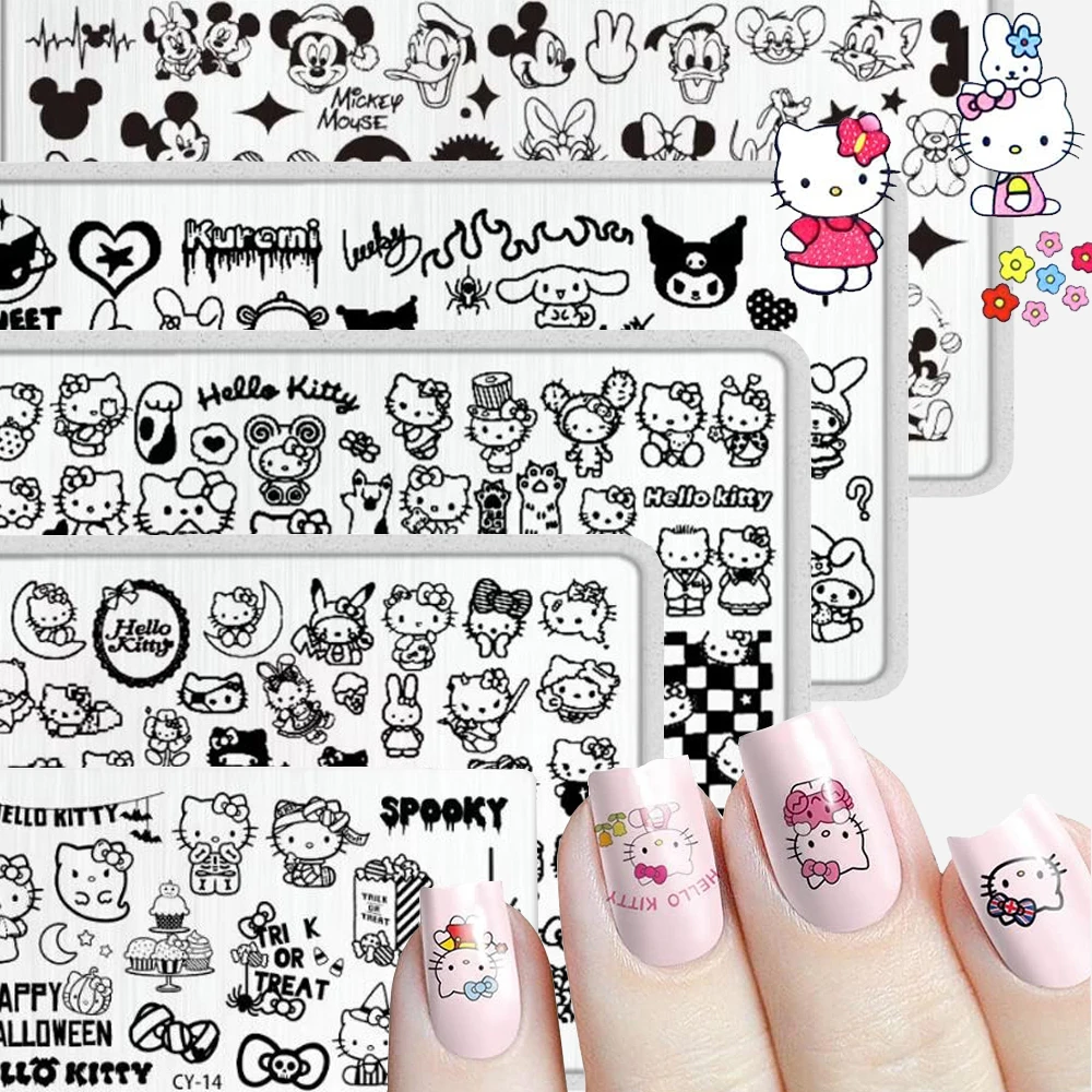 1pcs Stainless Steel Hello Kitty Nail Art Stamping Mickey Mouse Donald Duck Disney Nail Printing Stencil Kawaii Manicure Tools &