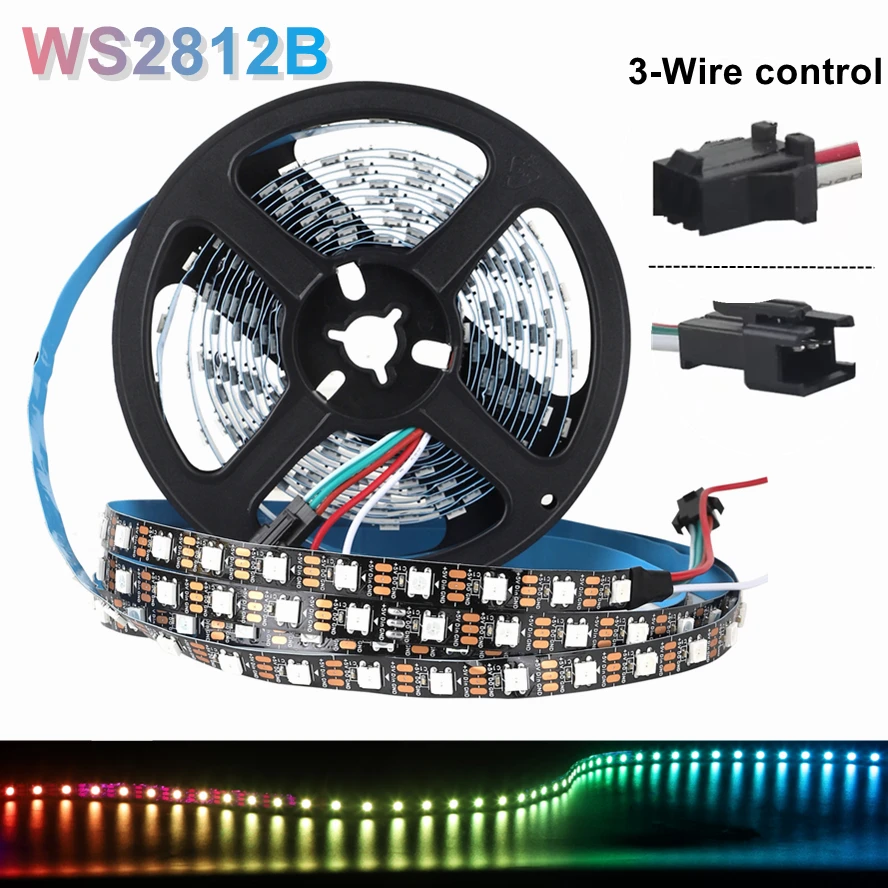 

5m RGB Colored Light WS2812B 5050 RGBIC 5V Smart Waterproof LED Strip Individually Addressable IC 30/60/144Pixels/Leds/m Light