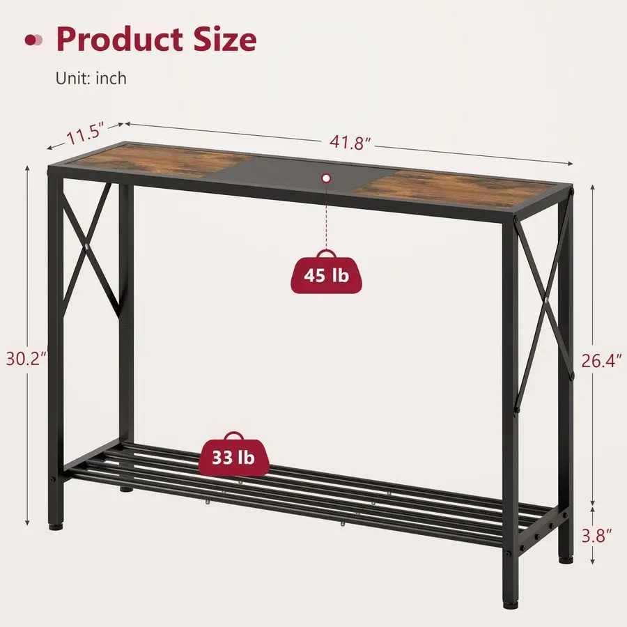 

Console Table 41.8, 2Tier Industrial Entryway Table, Narrow Entrance Sofa Table with Shelves, Hallway, Living Room, Foyer, Corri