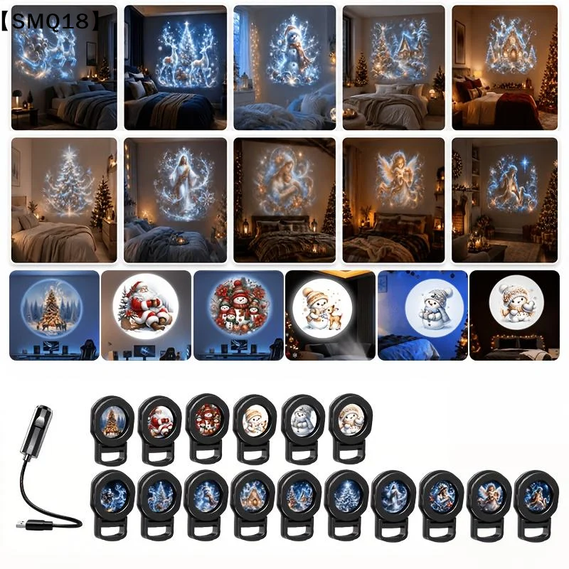 USB Christmas Projector Light 6/16 Patterns Santa Snowman Tree 360° Rotatable Energy Saving Xmas Home Decor