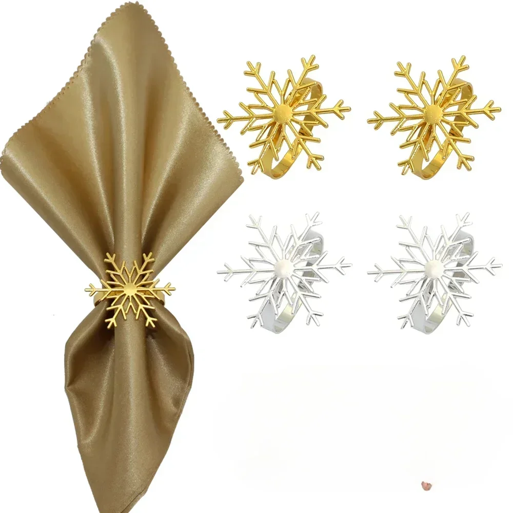 Anneaux de serviette flocon de neige argent/or, 6 pièces, porte-anneaux de serviette pour dîner, vacances de noël, nouvel an, décoration de Table pour fête de mariage