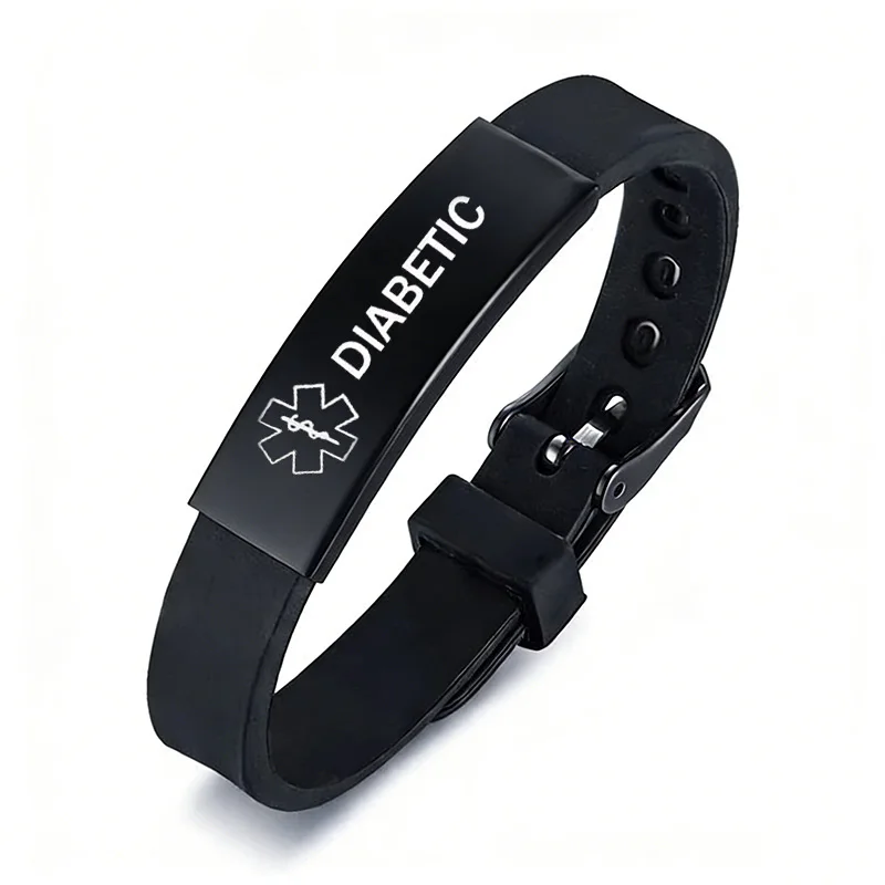 Black Stainless Steel Silicone Medical Alert Bracelet DIABETIC EPILEPSY Disease Bracelets Wristband For Men